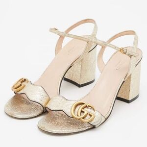 Gucci Gold GG Marmont Glitter Block‑Heel Sandals- Prom!